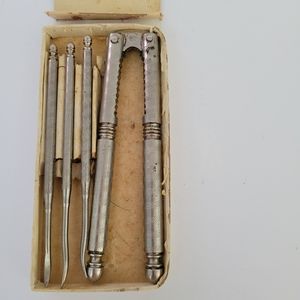 Antique Silver HMQ Quackenbush Nut Cracker Seafood & 3 Pick Set Original pkg